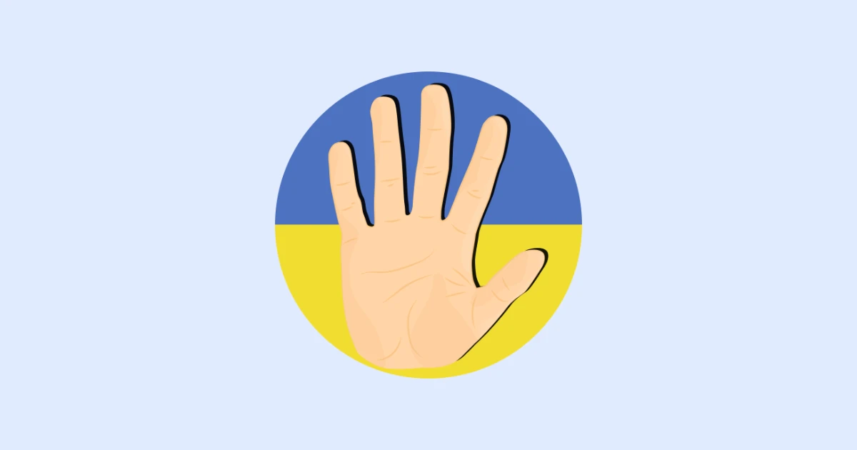 Ukraine flag with hand stop sign
